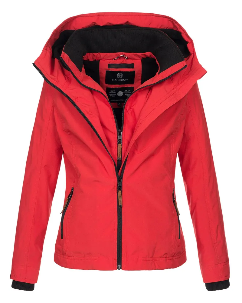 Marikoo Damen Übergangsjacke Erdbeere mit Doppelkragen & Fleece-Innenfutter Rot