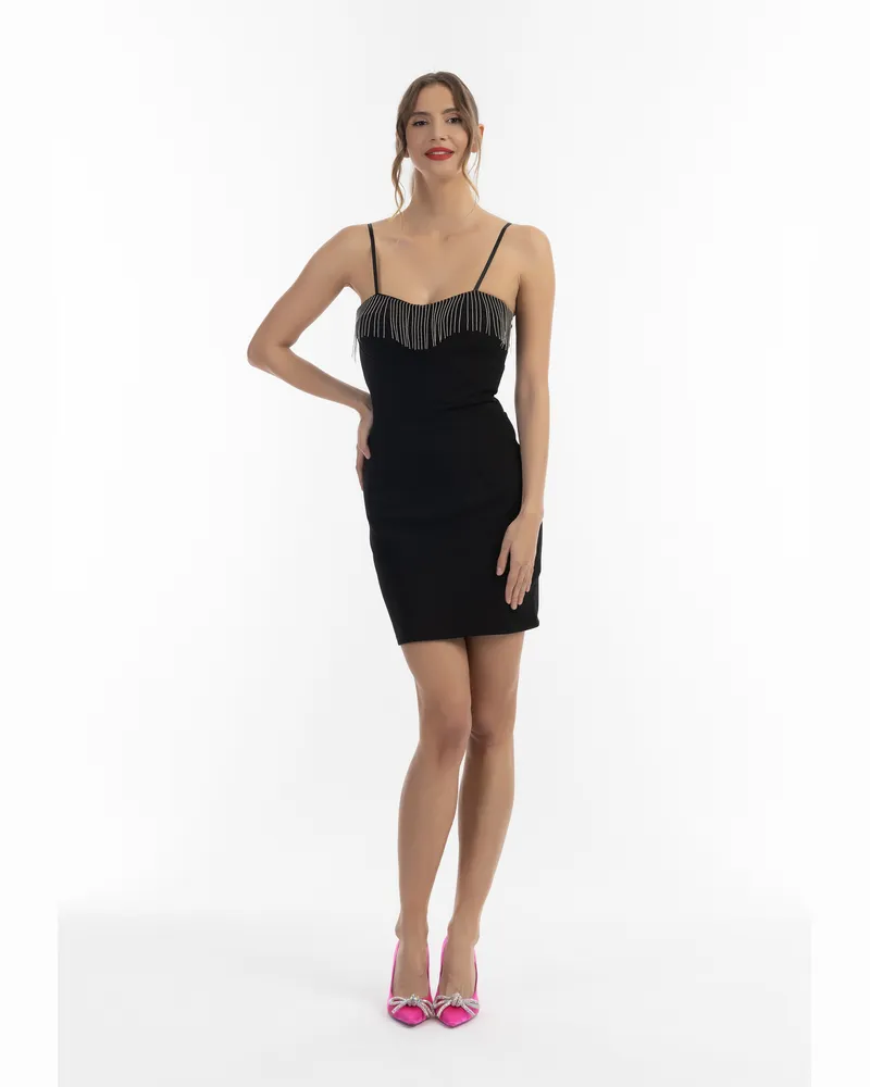 FAINA Mini-robe avec détails de chaînes de perles Schwarz