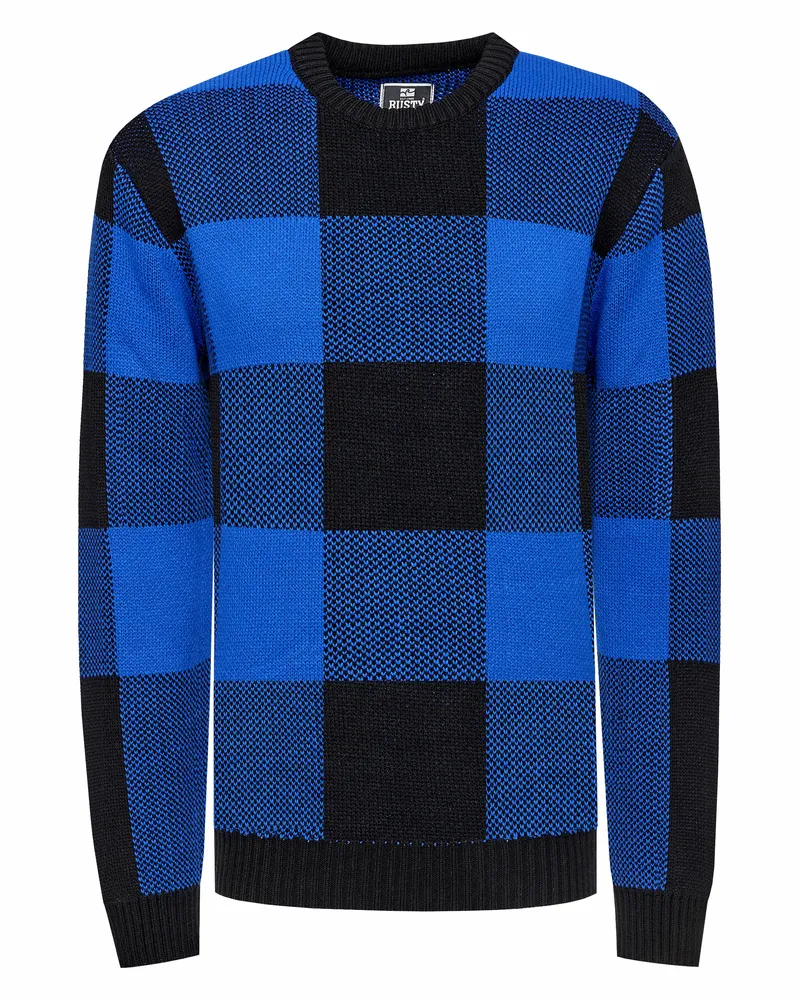 Rusty Neal Schwerer Karo Kontrast Grobstrick Pullover Schwarz