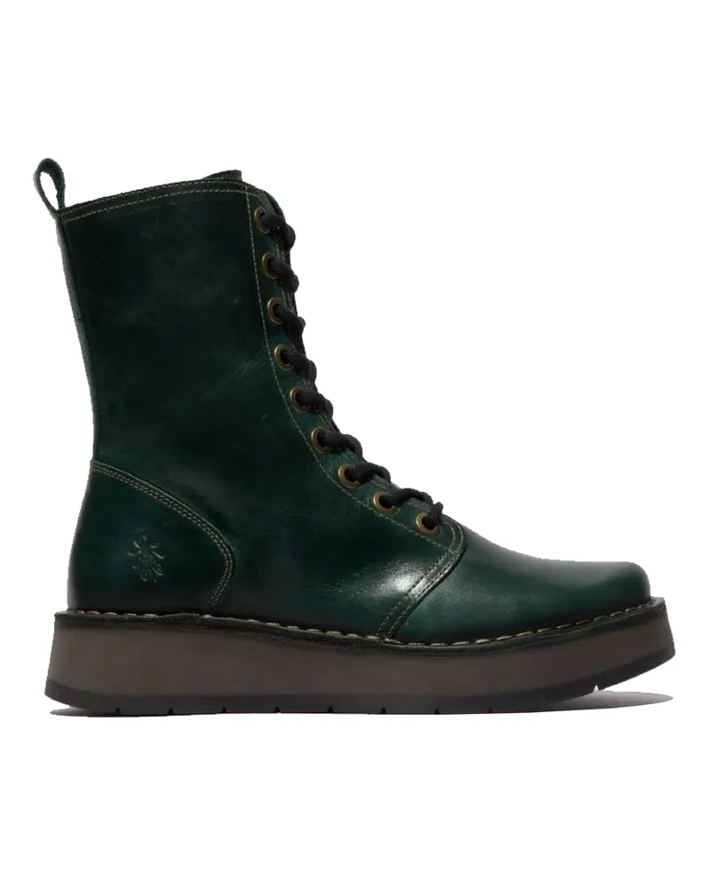 Fly London Damen RAMI043 Freizeitstiefeletten aus Leder mit Schnürung, Grün Dunkelgrün