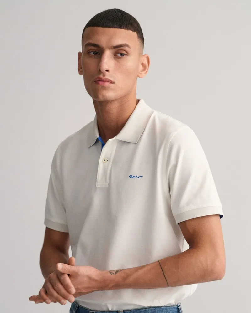 Gant Regular Fit Kurzarm-Kontrastpiqué Rugger Weiß