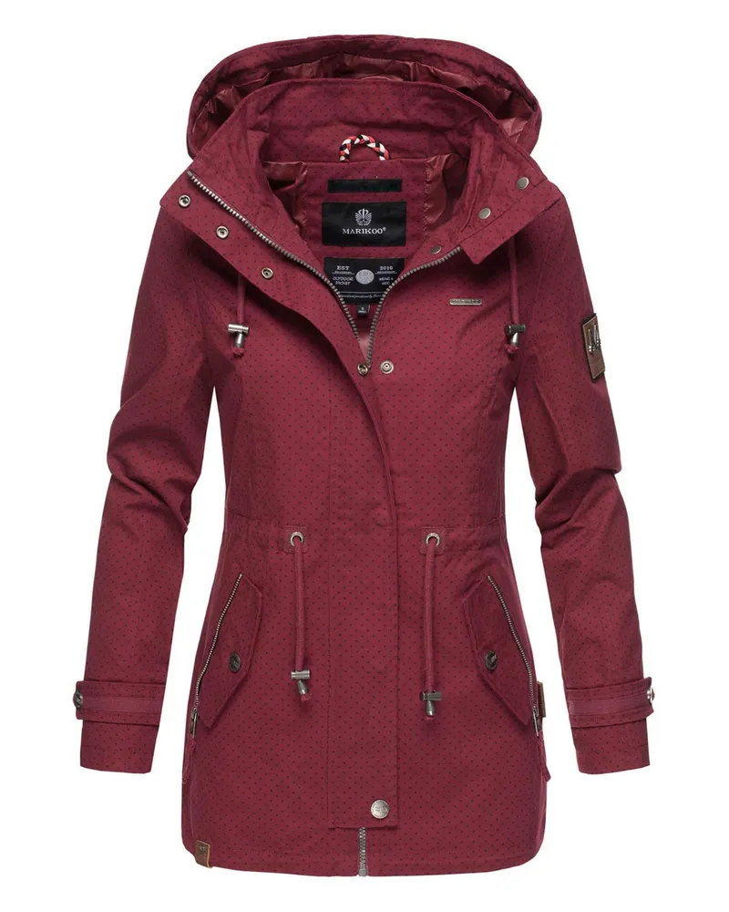 Marikoo leichte Damen Übergangsjacke mit abnehmbarer Kapuze Rot