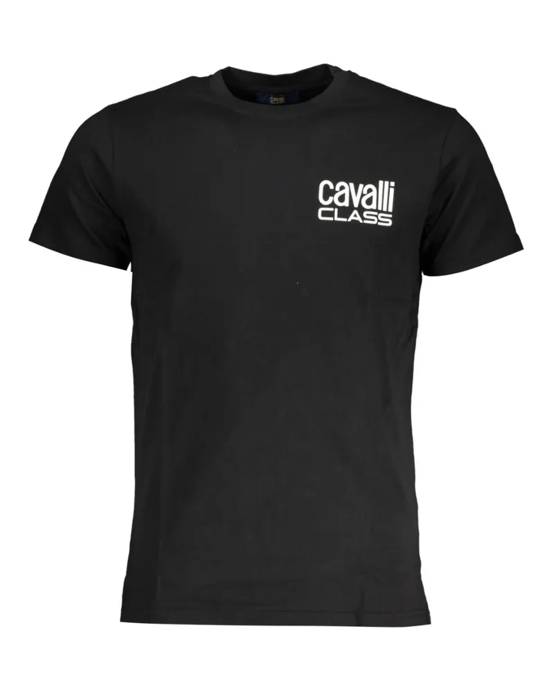 Roberto Cavalli Kleines Fettdruck-Logo Schwarzes T-Shirt Schwarz