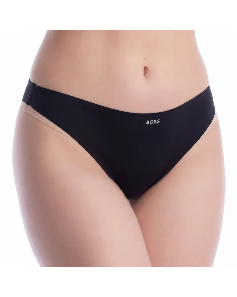 HUGO BOSS Elastischer gestrickter Damen-Tanga 50556244 - Schwarz Schwarz