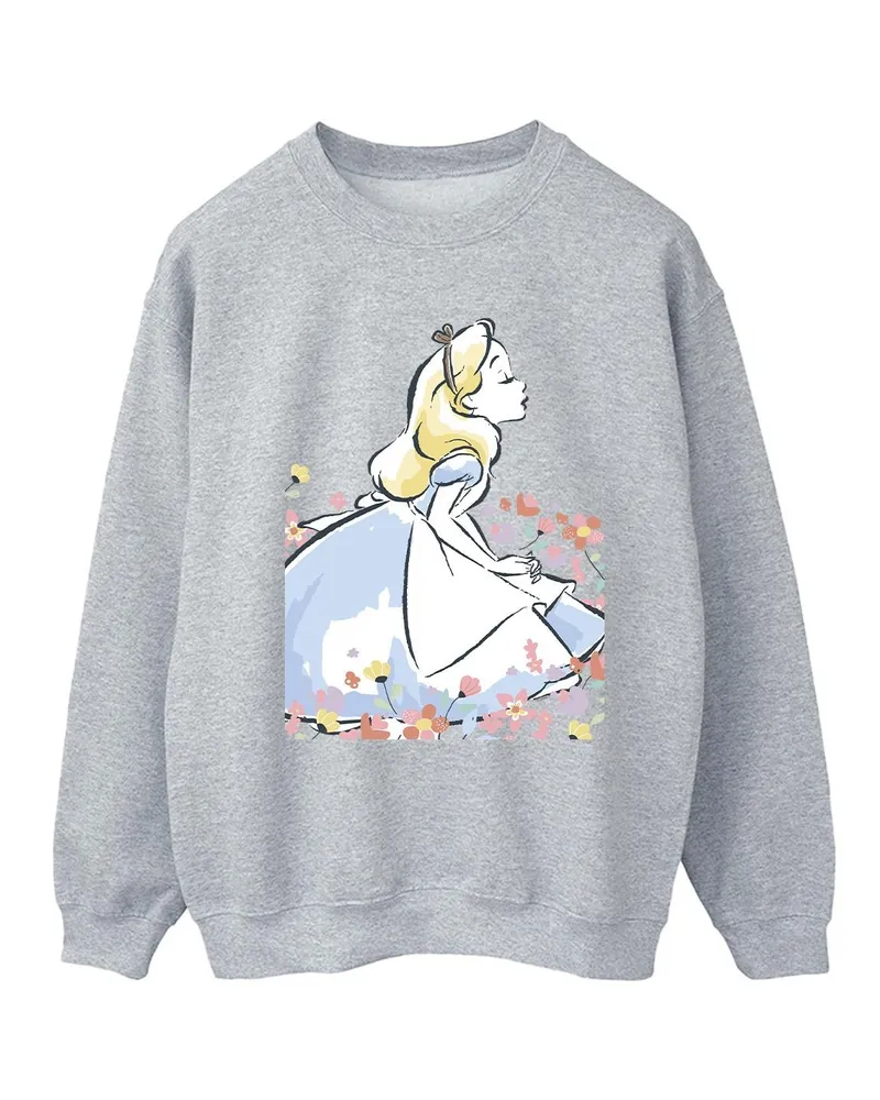 Disney Alice In Wonderland Sketch Flowers" Sweatshirt für Damen (Grau Hellgrau