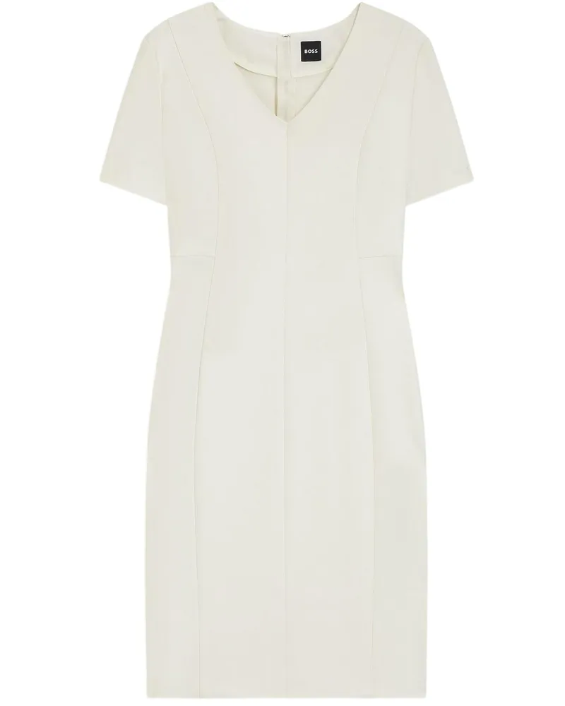 HUGO BOSS Damaisa" Midikleid für Damen, V-Ausschnitt, Schmal, kurzärmlig (Weiß Weiß