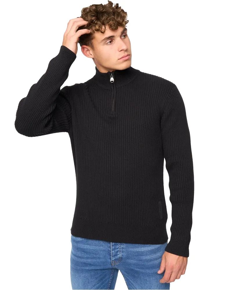 CrossHatch Havaline" Pullover mit kurzem Reißverschluss für Herren (Schwarz Schwarz