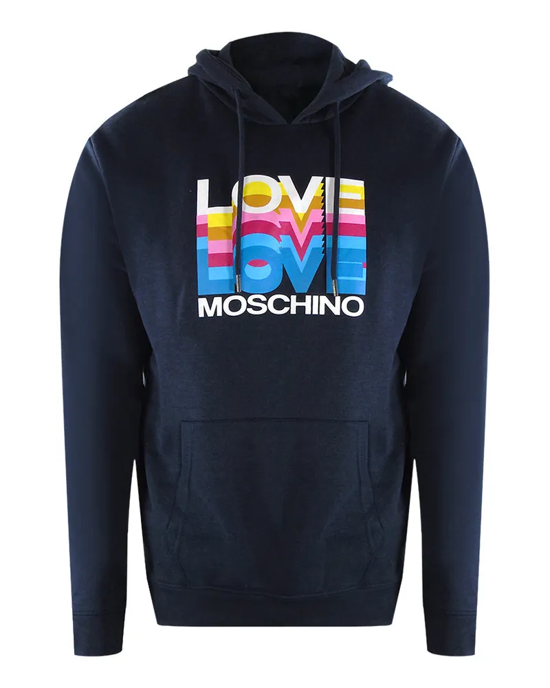 Moschino Love  Multi Logo Navy Blue Hoodie Marineblau