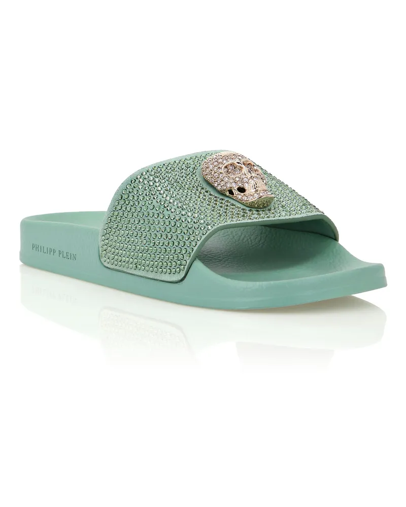Philipp Plein Flache Sandalen mit Skull-Detail - Türkis Türkis