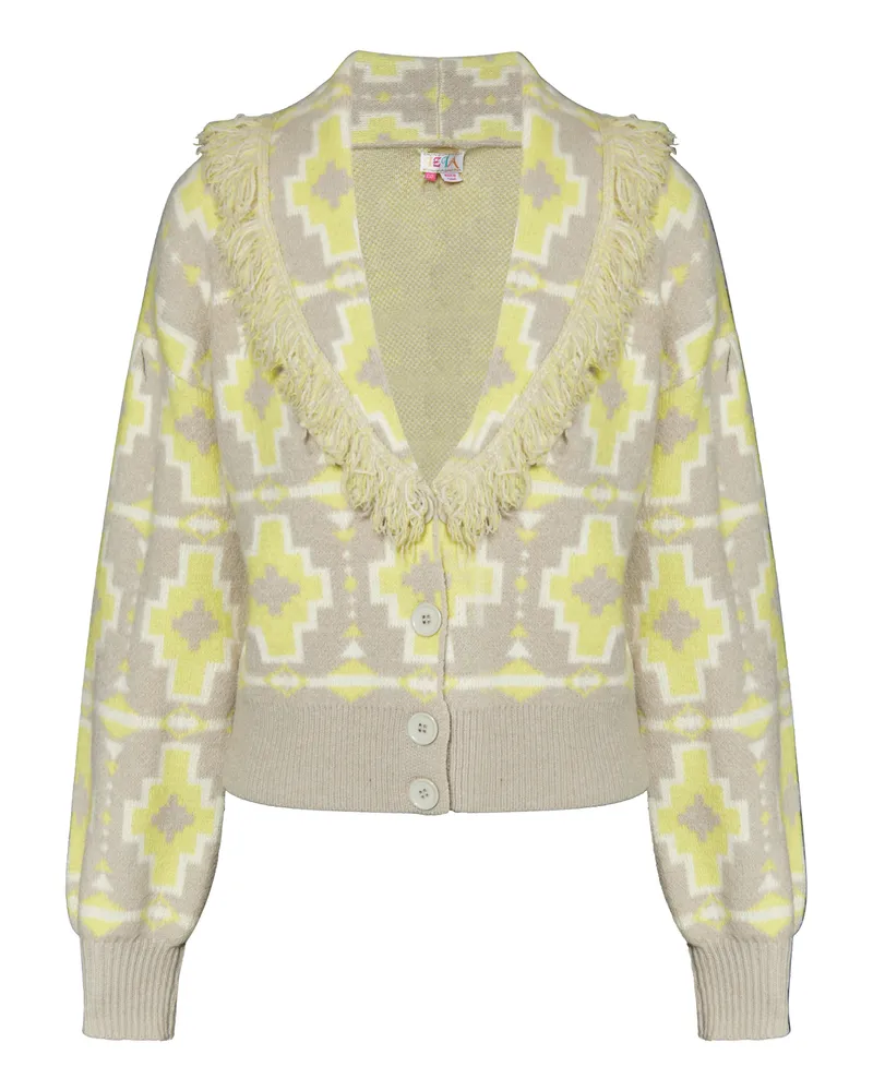 IZIA Strickjacke Damen GRAU LIMETTE WEISS Limettengrün