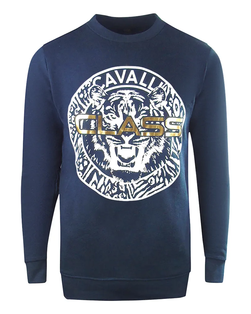 Roberto Cavalli Marineblaues Sweatshirt mit grossem Logo von Marineblau