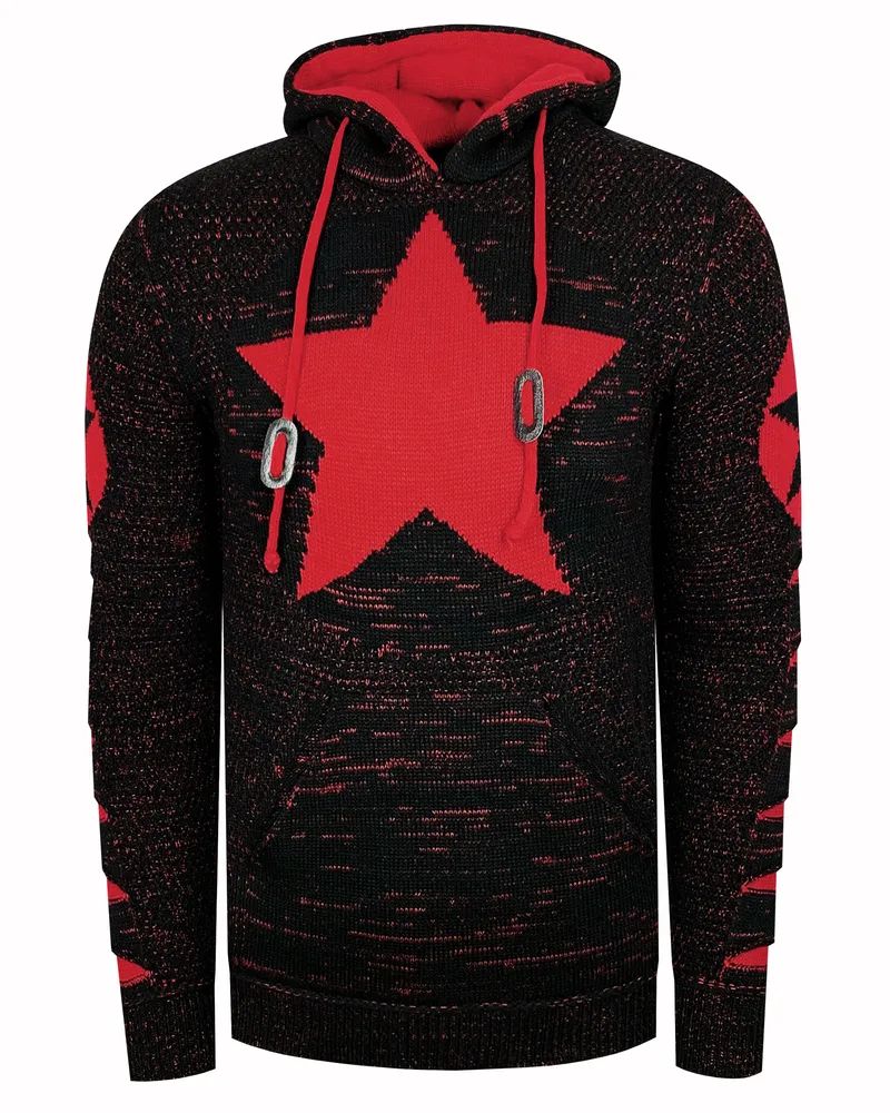 Rusty Neal Grobstrick-Kapuzenpullover mit Comic-Motiv - Schwarz/Rot Schwarz