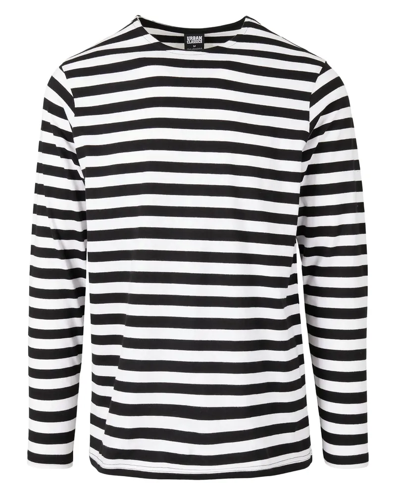 Urban Classics T-Shirt für Herren Langärmlig (Weiß/Schwarz Weiß