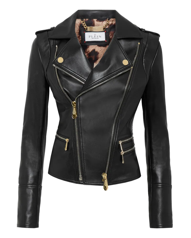 Philipp Plein Leder Biker Schwarz