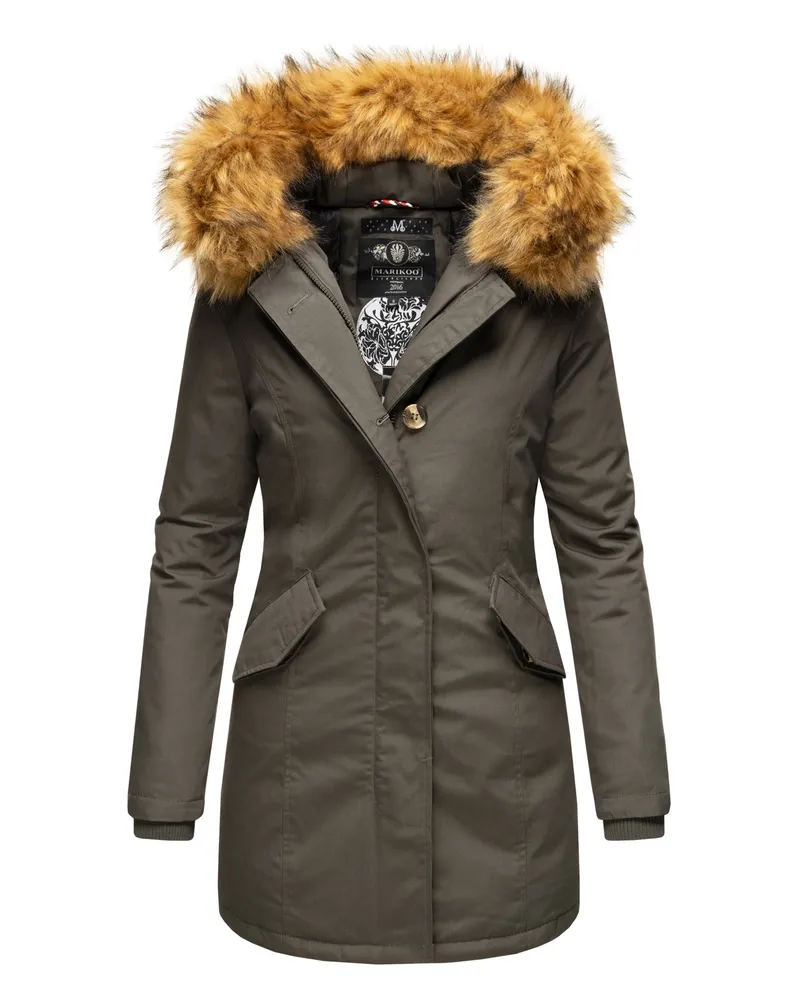 Marikoo Winterparka mit abnehmbarem Kunstfellkragen und Kapuze für Damen - Grau Grau