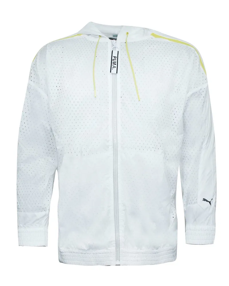 Puma MENS MENS Reißverzögere perforierte Windbreaker -Jacke mit Kapuze -Spur 568014 02 Weiß