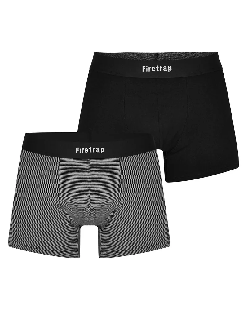 Firetrap Boxershorts für Herren (2er-Pack) (Schwarz/Grau gestreift Grau