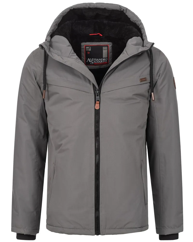 Alessandro Salvarini Herren Winterjacke AS-331 mit Teddyfell & Kapuze Grau