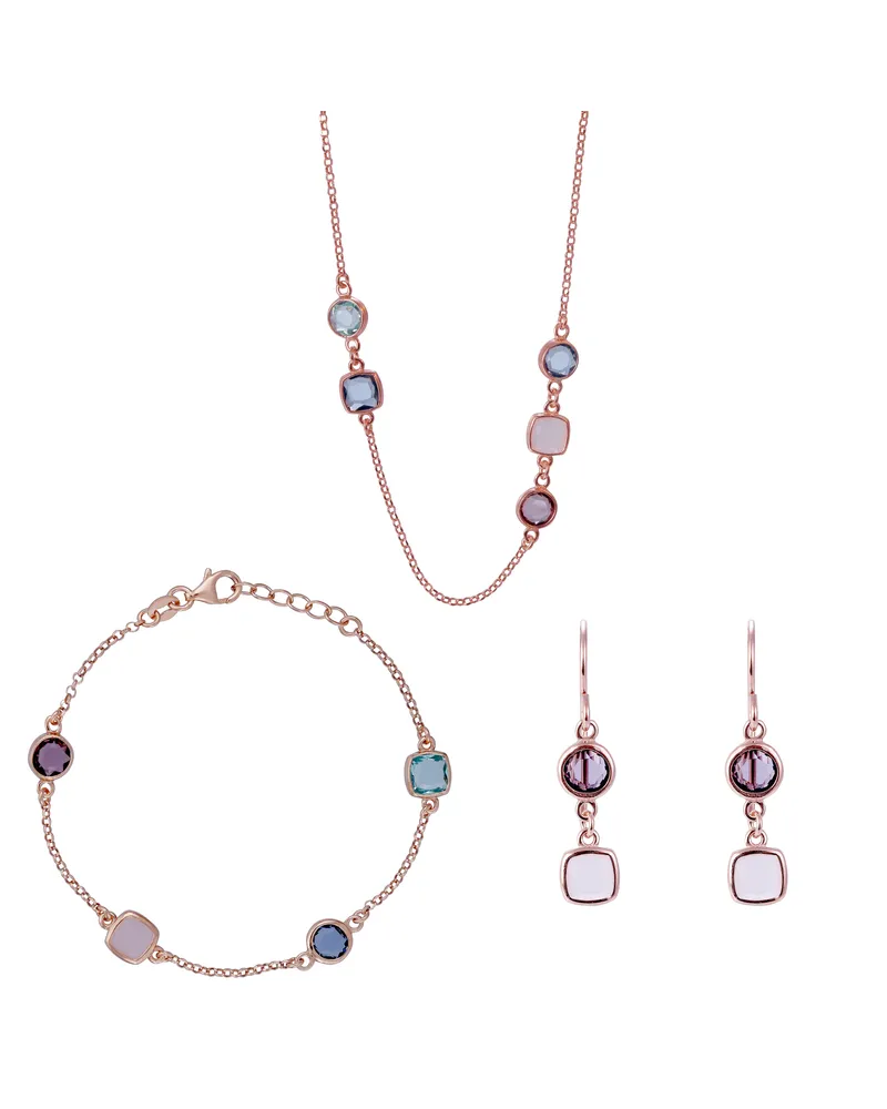 Orphelia Fawn' Damen 925 Sterling Silber Set: Kette + Armband + Ohrringe - Rose SET-7410 Rosé