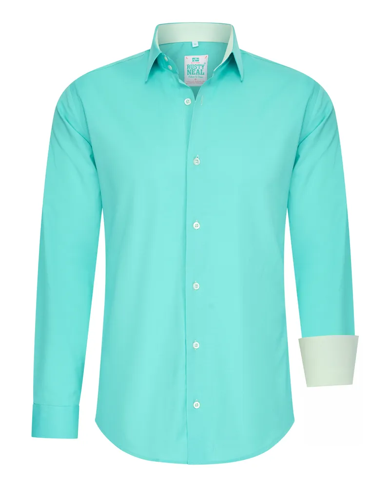 Rusty Neal Pastell Hemd S - 6XL Slim Fit Cotton-Stretch Türkis