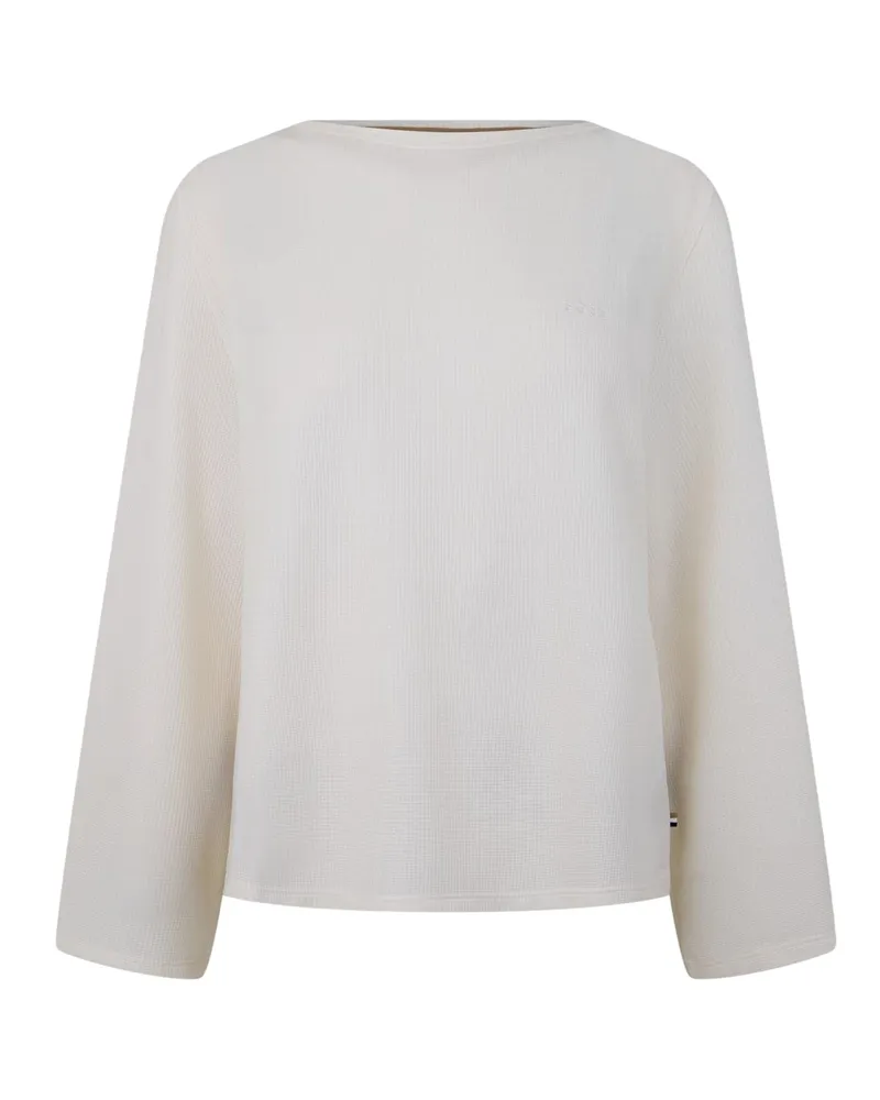 HUGO BOSS Pullover Top für Herren/Damen Unisex, U-Boot-Ausschnitt , Waffelstrick (Weiß Weiß