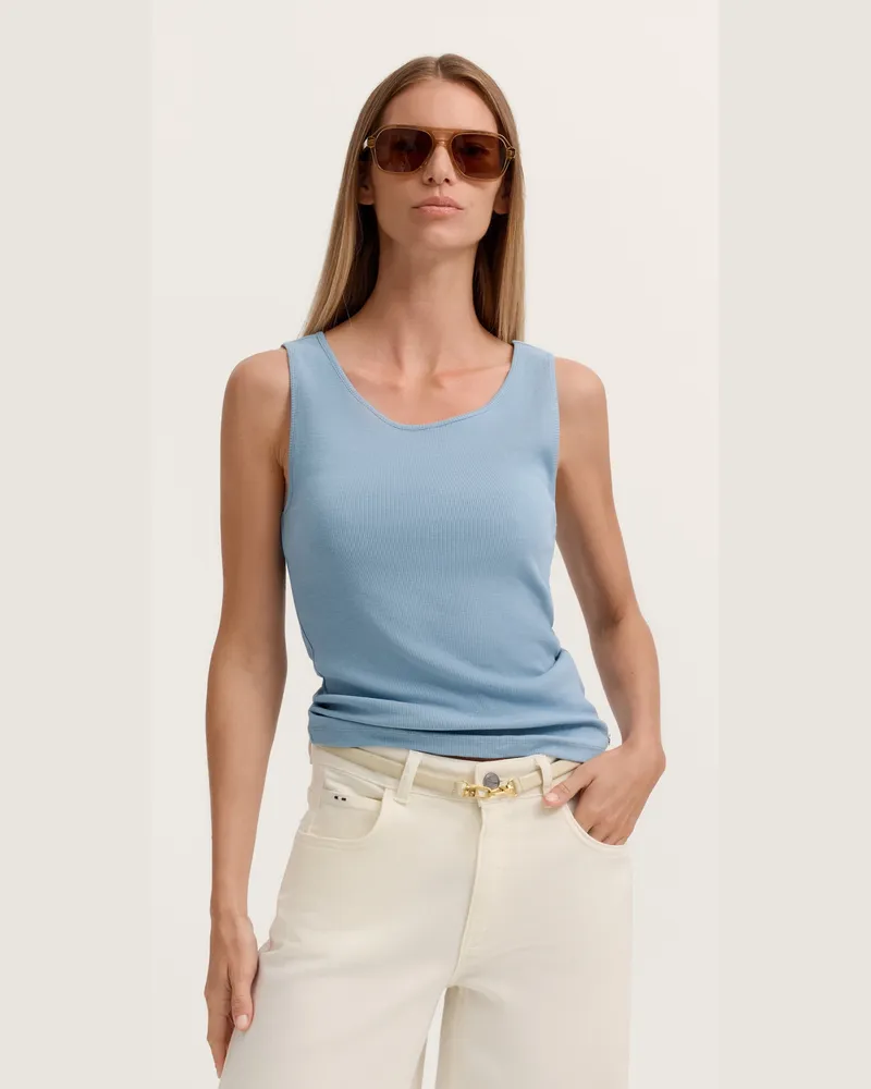Bugatti Damen T-Shirt gerippt Jersey aus Viskosemischung Blau