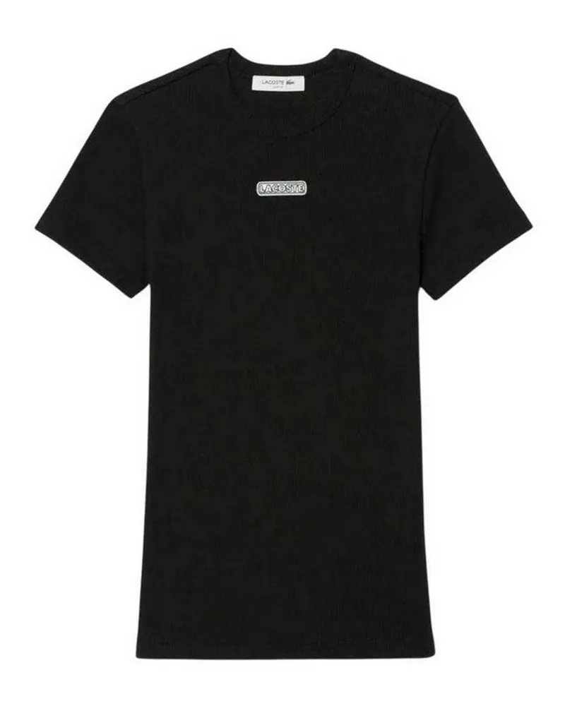 Lacoste T-Shirt für Damen, Rundhalsausschnitt, gerippt, Schmal (Schwarz Schwarz
