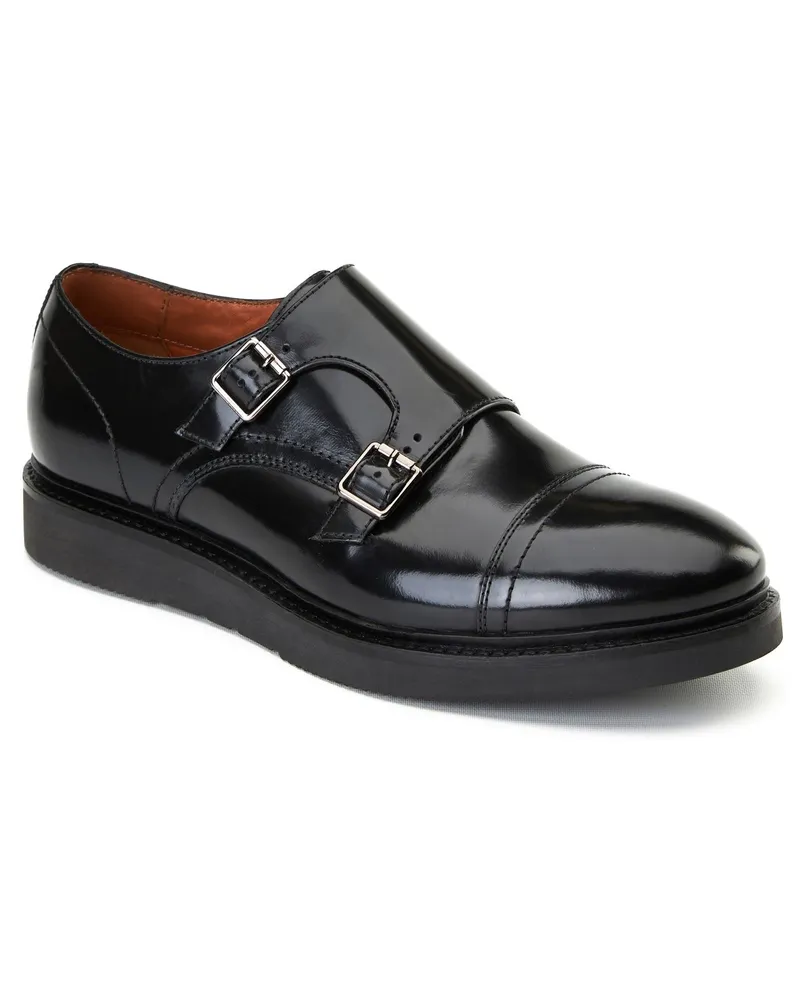 Base London Knight Herrenschuhe Aus Schwarzem Leder Mit Doppeltem Monk Riemen Schwarz