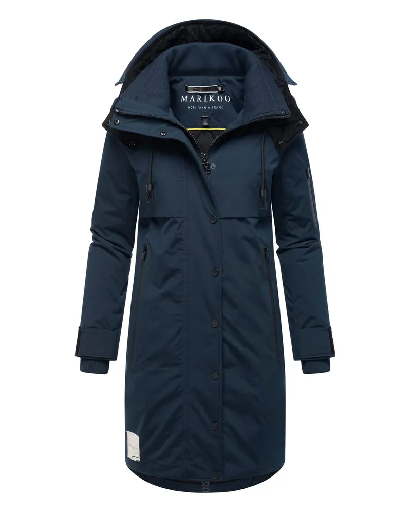 Marikoo Damen-Wintermantel mit Kapuze und Taillierungsband, Modell Anoukaa - Marineblau Marineblau