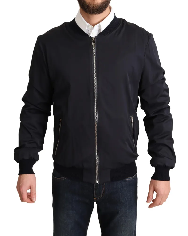 Dolce & Gabbana Schwarze Bomberjacke im klassischen Stil Dunkelblau