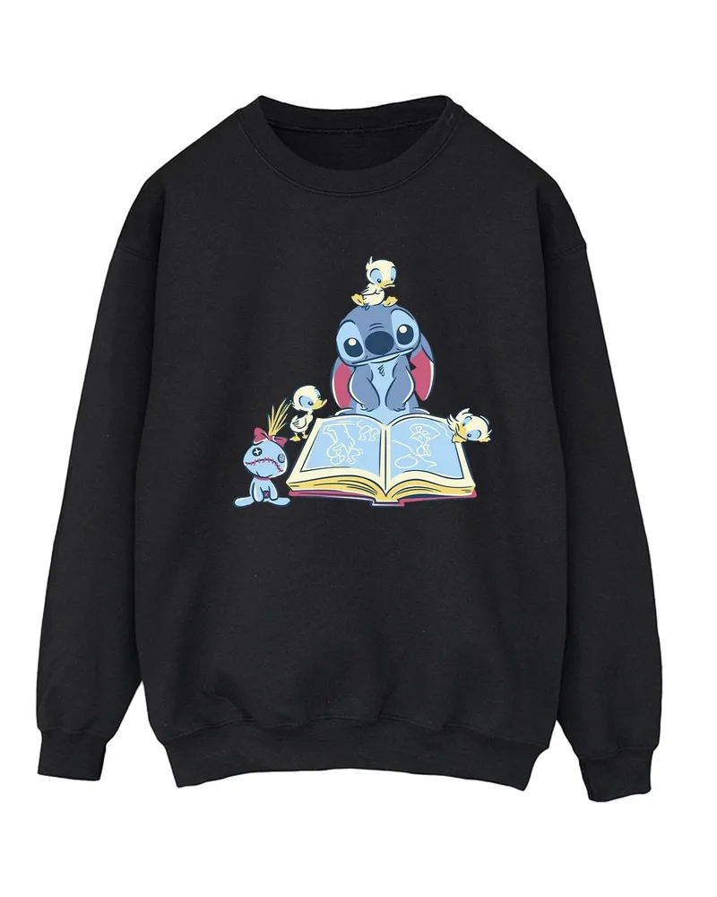 Disney Lilo & Stitch Reading A Book" Sweatshirt für Damen (Schwarz Schwarz