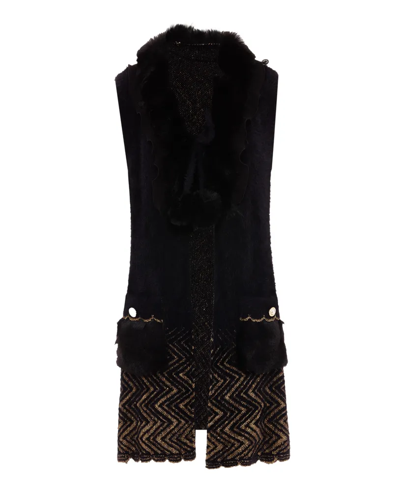 FAINA Strickjacke Damen schwarz/gold Schwarz
