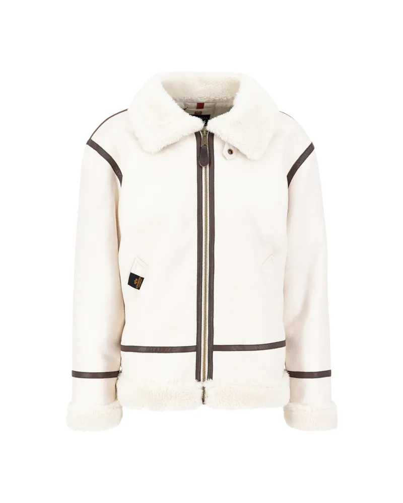 Alpha Industries B-3 Faux Leather Bomber Jacket Weiß