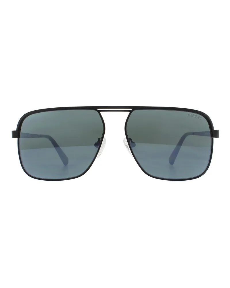 Guess carré Hommes Matte Black Green Mirror Lunettes de soleil Schwarz