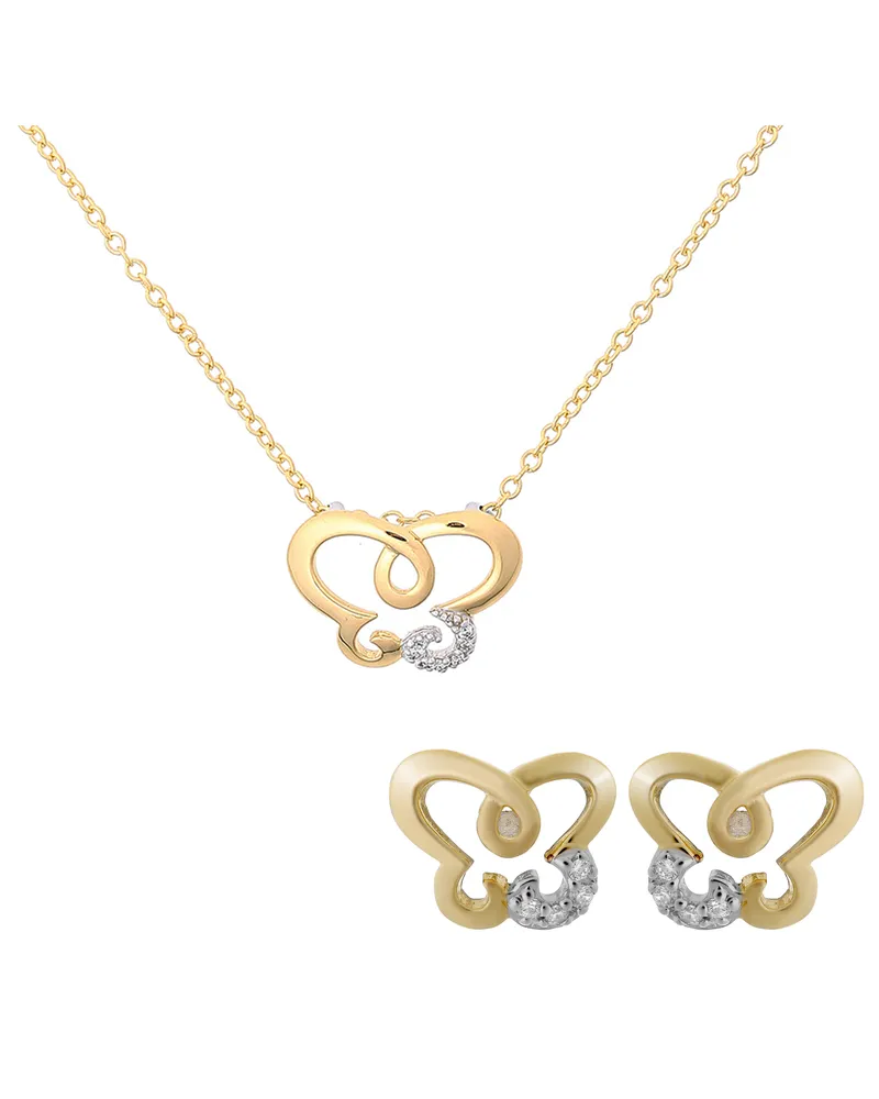 Orphelia Joya' Damen 925 Sterling Silber Set: Kettenanhänger + Ohrringe - Silber/Gold SET-7088/1 Silber