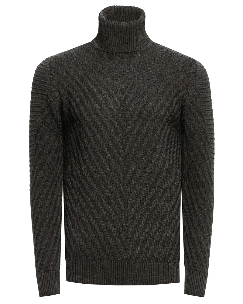 Rusty Neal Fein gestrickter Turtleneck-Pullover mit V-Muster Khaki