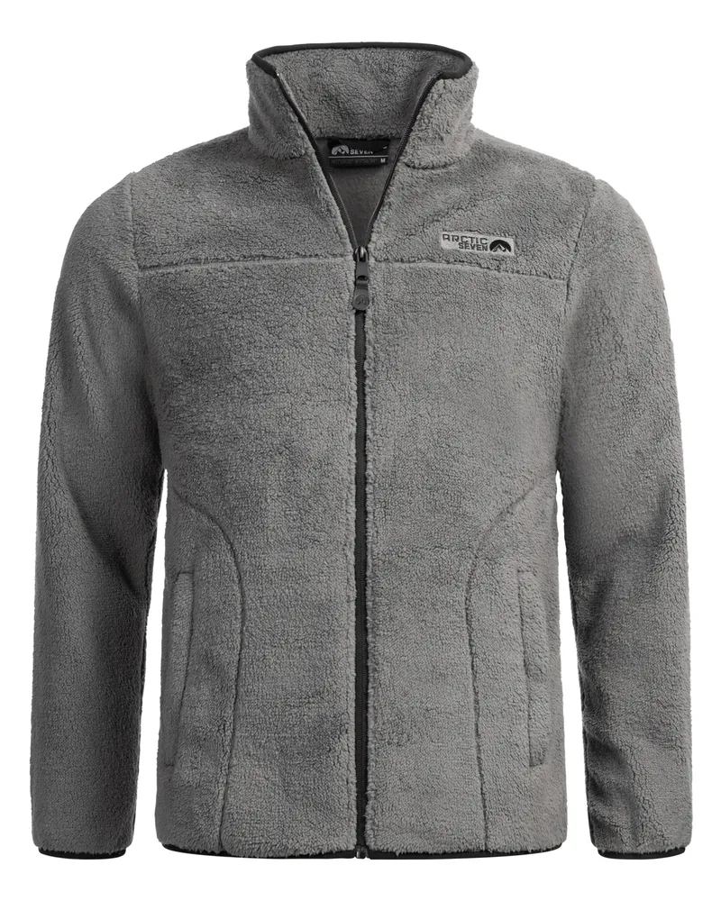 Arctic Seven Herren Sherpa Fleecejacke – Warme Outdoorjacke mit Zipper – Dunkelgrau Grau