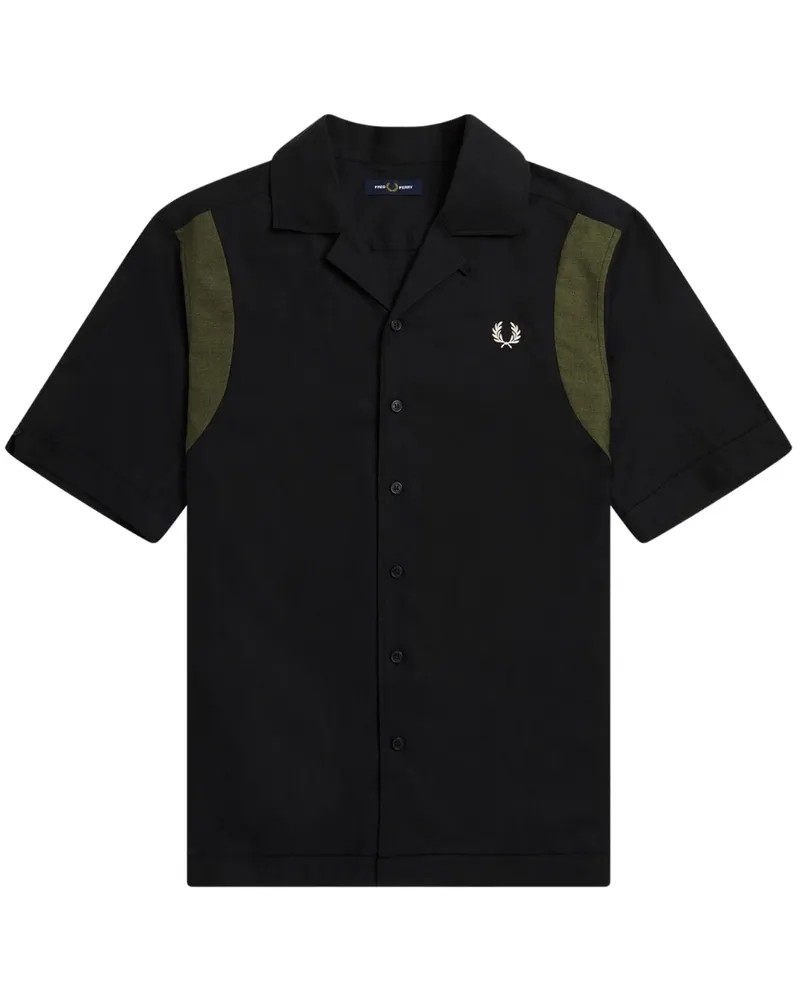 Fred Perry Schwarzes, kurzärmliges Bowlinghemd mit Einsätzen Schwarz