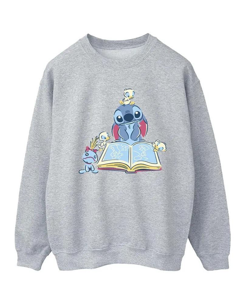 Disney Lilo & Stitch Reading A Book" Sweatshirt für Damen (Grau Hellgrau