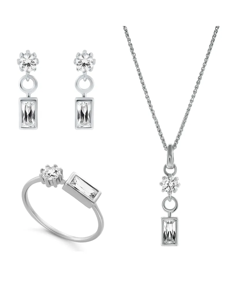Orphelia Madelyn' Damen 925 Sterling Silber Set: Halskette + Ohrringe + Ring - Silber SET-7583 Silber