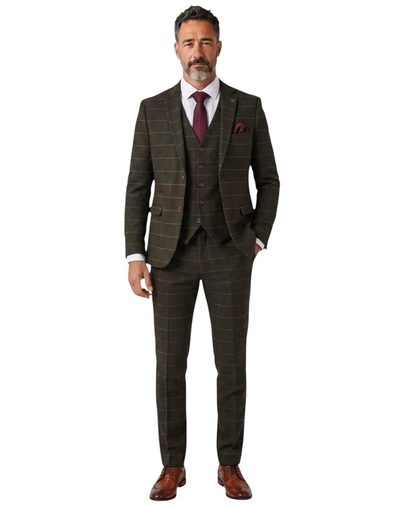 Paul Andrew Grüner 3-teiliger Herrenanzug aus Wollmischung und Tweed - Harris Grün