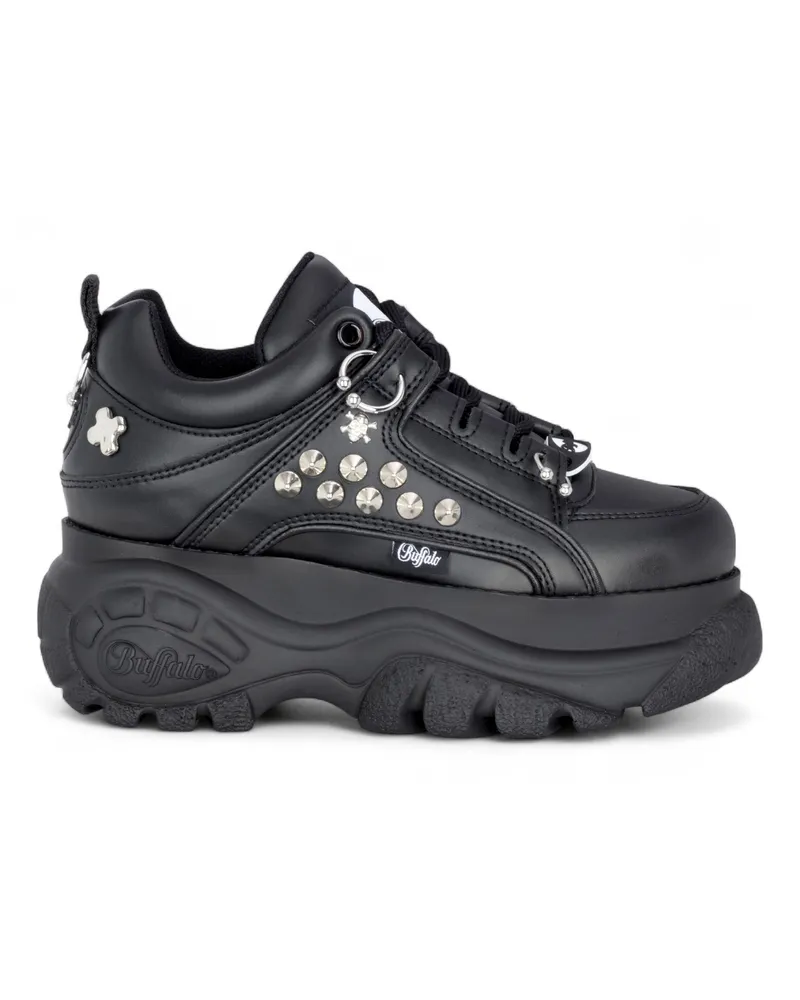 Buffalo Damen-Sneaker, schwarz, mit Nieten besetzt, klobige Plateausohle - 1339-14-PUNK Schwarz