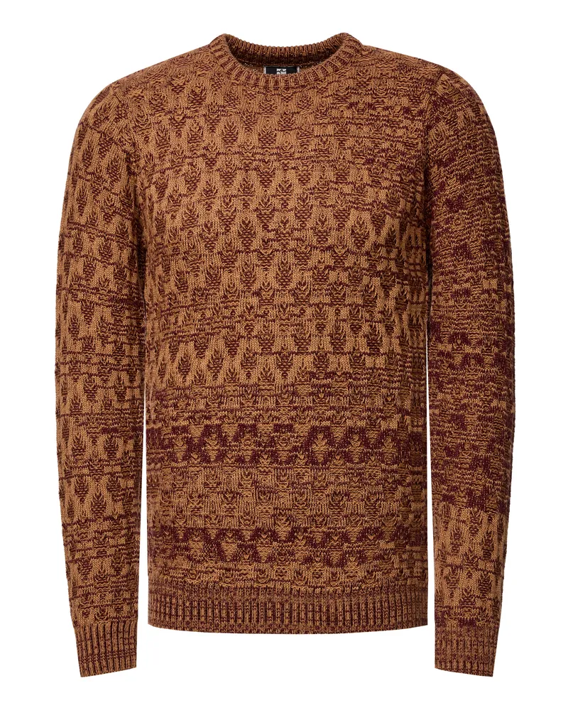 Rusty Neal Used‑Look Karomuster Rundhals‑Pullover - Camel Camel
