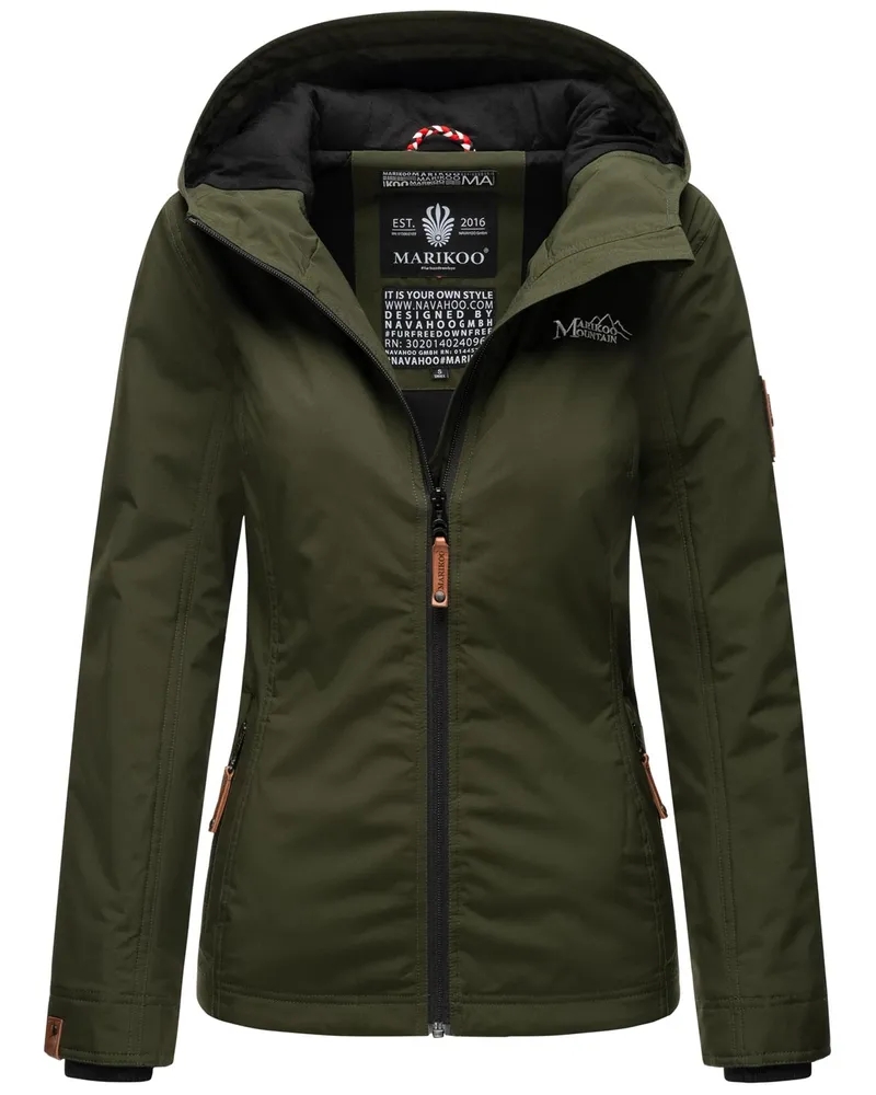 Marikoo Damen Übergangsjacke leichte wind- und wasserabweisende Jacke mit Kapuze Olive Grün