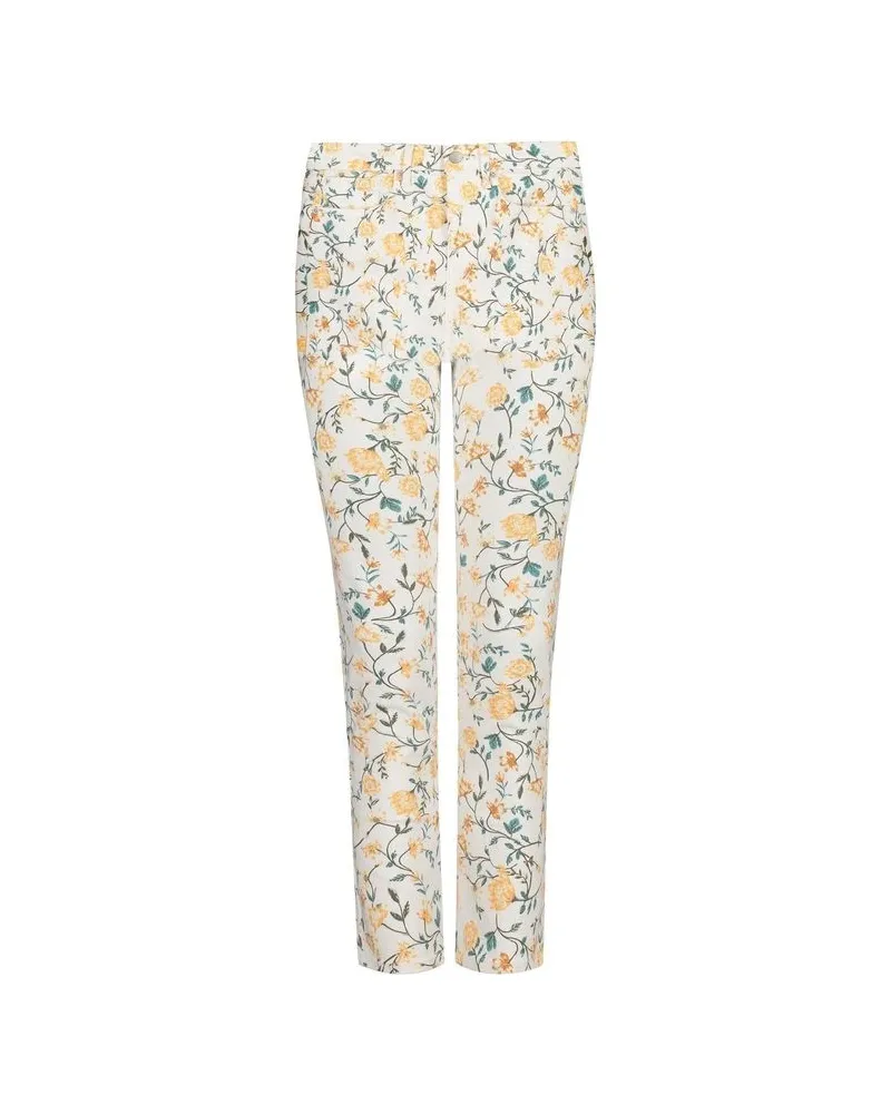 NYDJ not your daughter's Jeans  Sheri Slim Ankle Jeans Bedruckter Premium-Denim | Zinnien-Arrangement Ringelblume Weiß