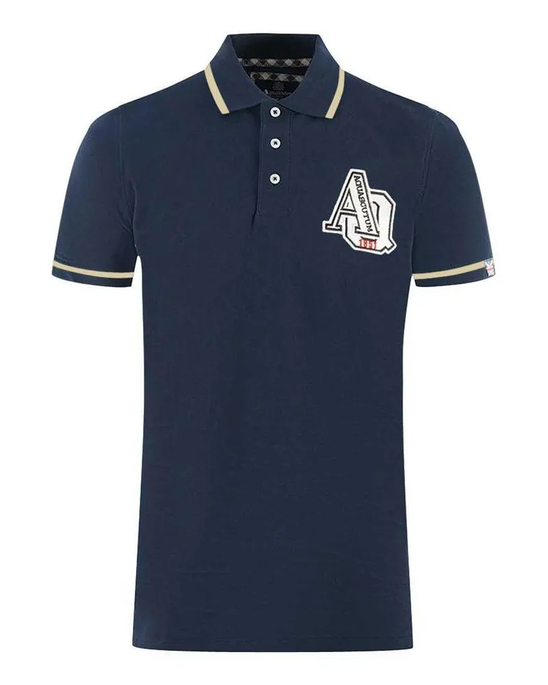 Aquascutum AQ 1851" Poloshirt für Herren/Damen Unisex, Mit kontrastfarbenen Streifen (Marine Marineblau