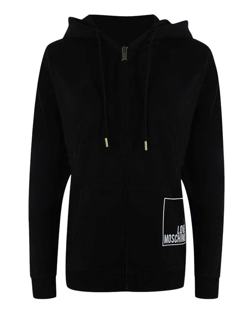 Moschino Hoodie mit durchgehendem Reißverschluss für Damen, Baumwolle, Langärmlig (Schwarz Schwarz