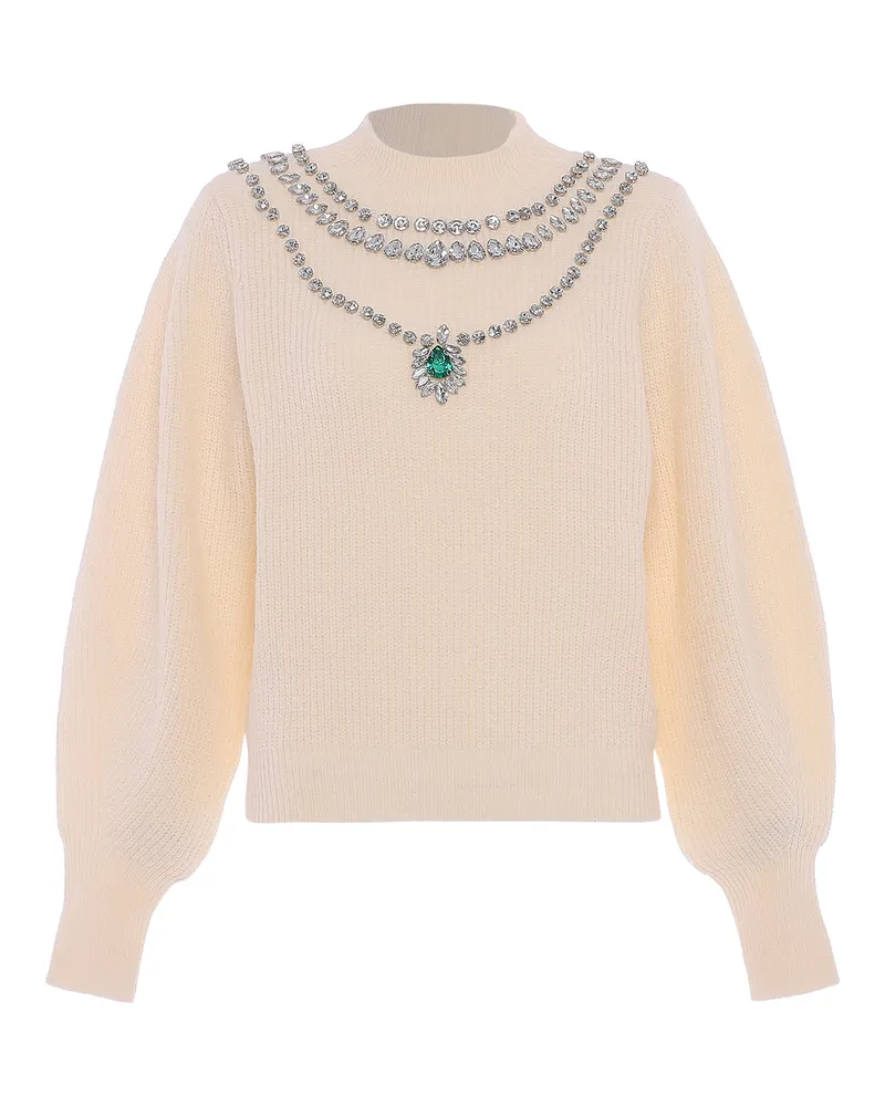 FAINA Pullover für Damen, gerippte Bündchen - Wollweiß Wollweiß