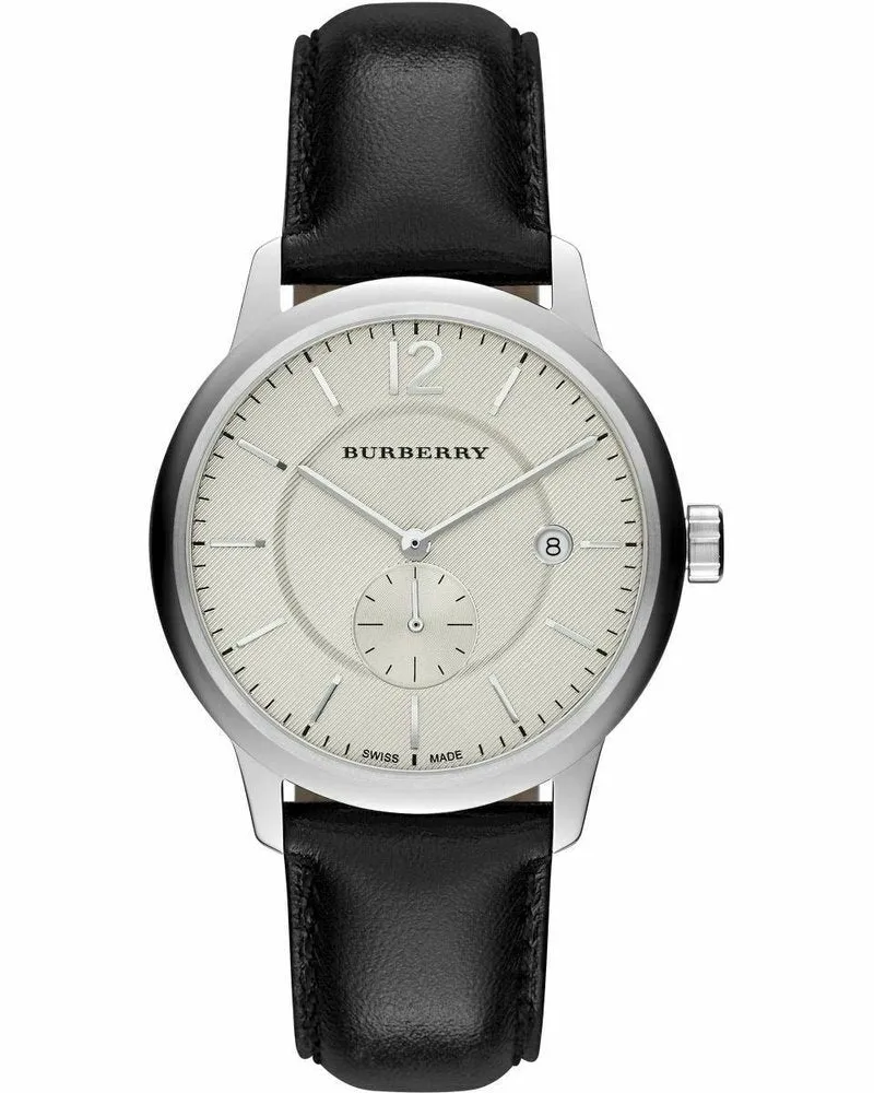 Burberry BU10000 Klassische Runde Beige Zifferblatt Schwarzes Leder Herrenuhr Schwarz