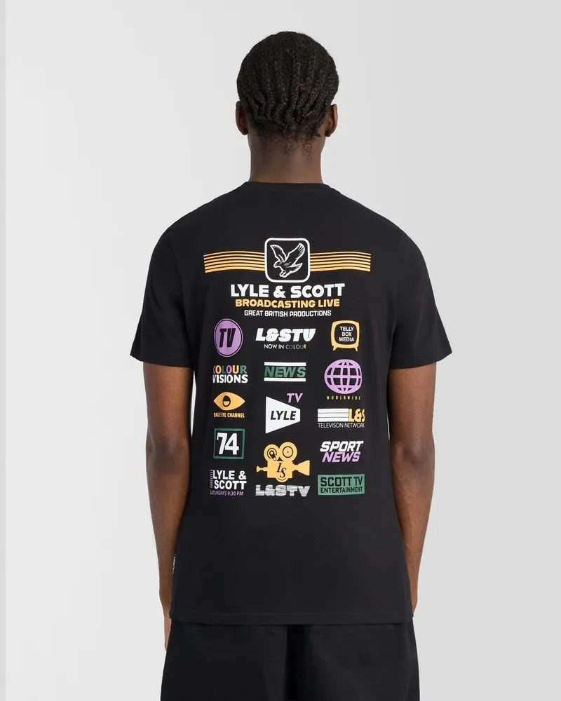 Lyle & Scott Broadcaster Grafik-T-Shirt Schwarz